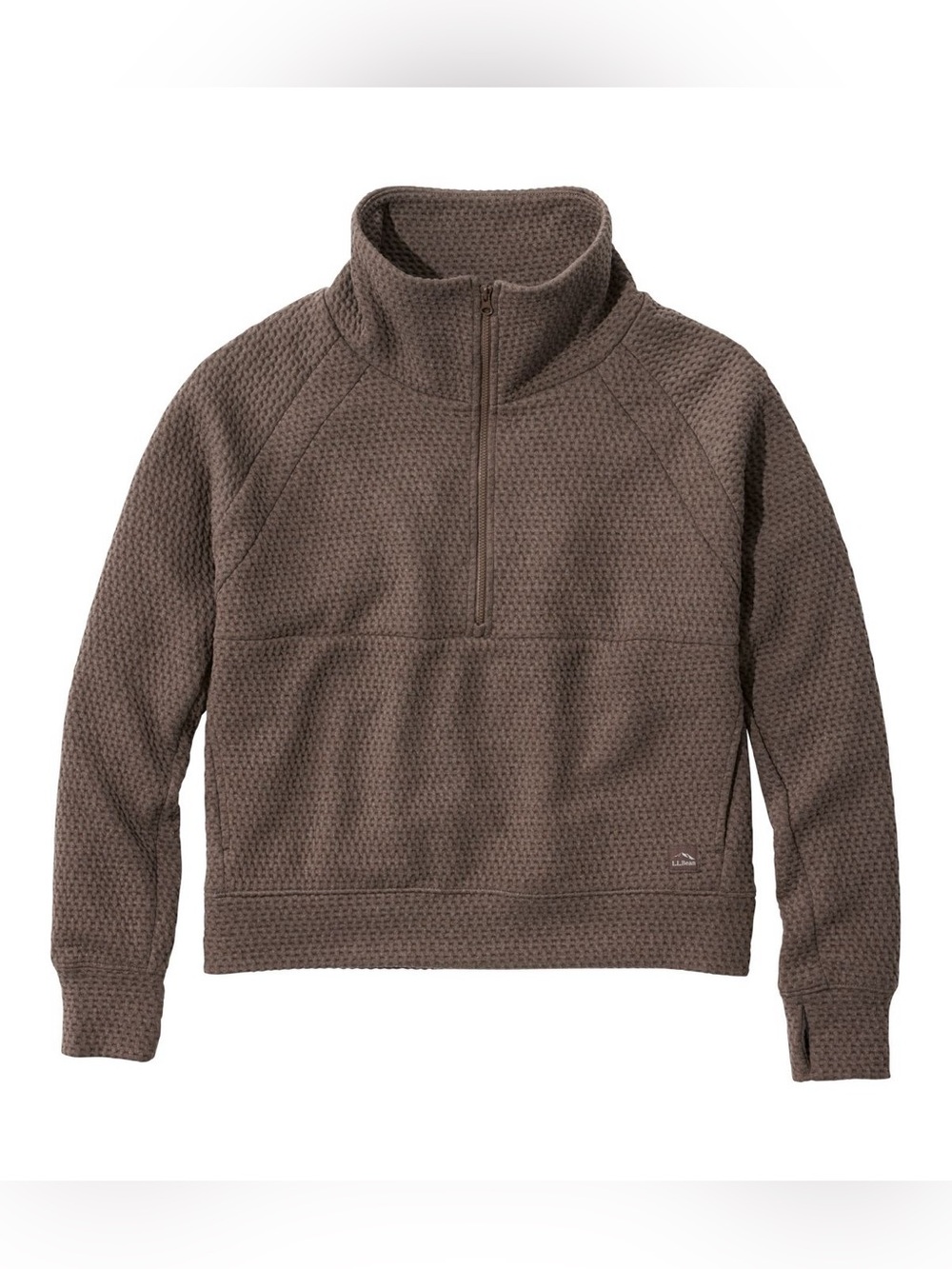 L.L. Bean Men's Brown Half-Zip Waffle-Knit Sweater